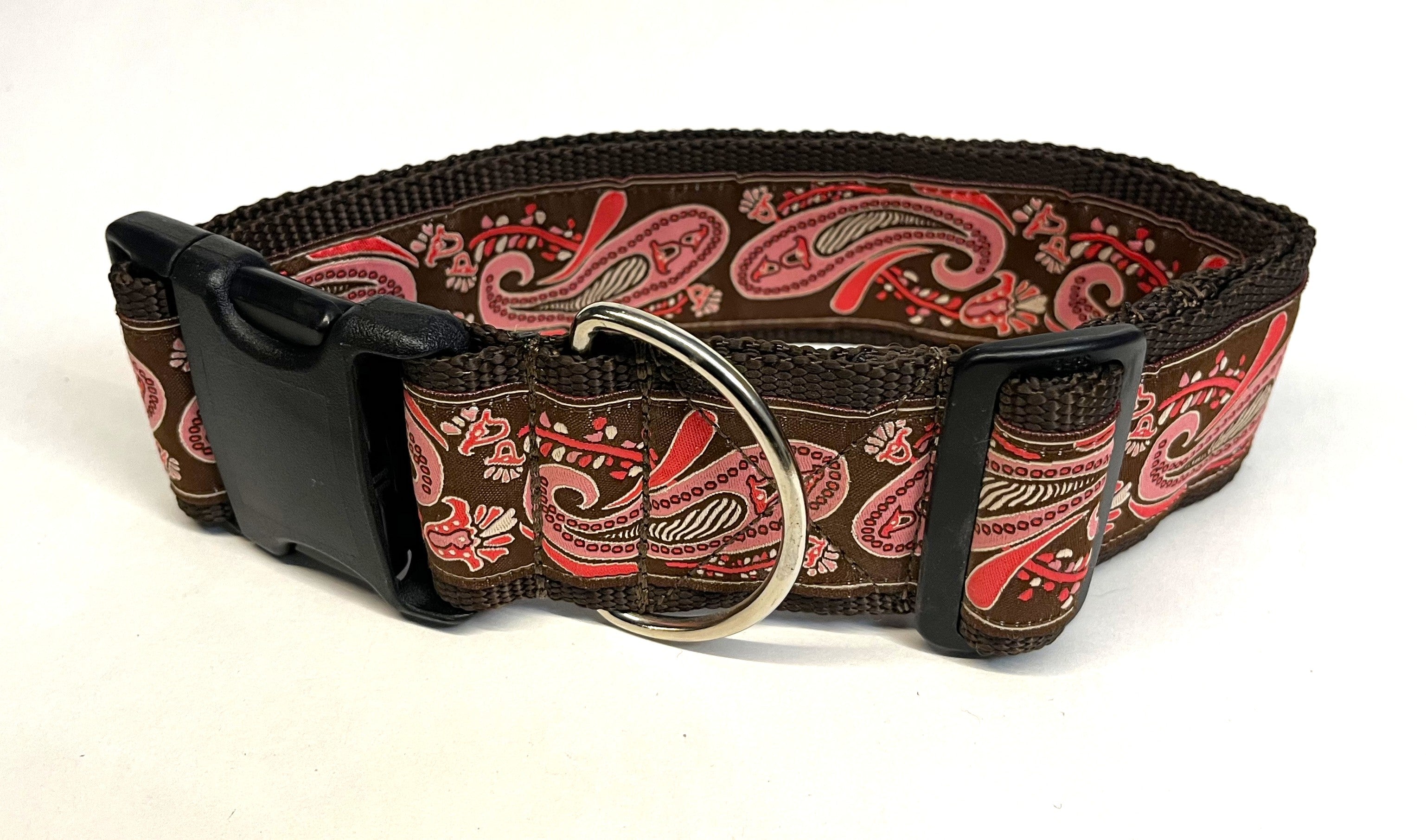 Brown with Pink Paisley Design Dog Collar 2in