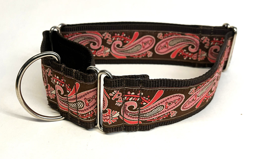 Brown with Pink Paisley Design Martingale Collar 2in