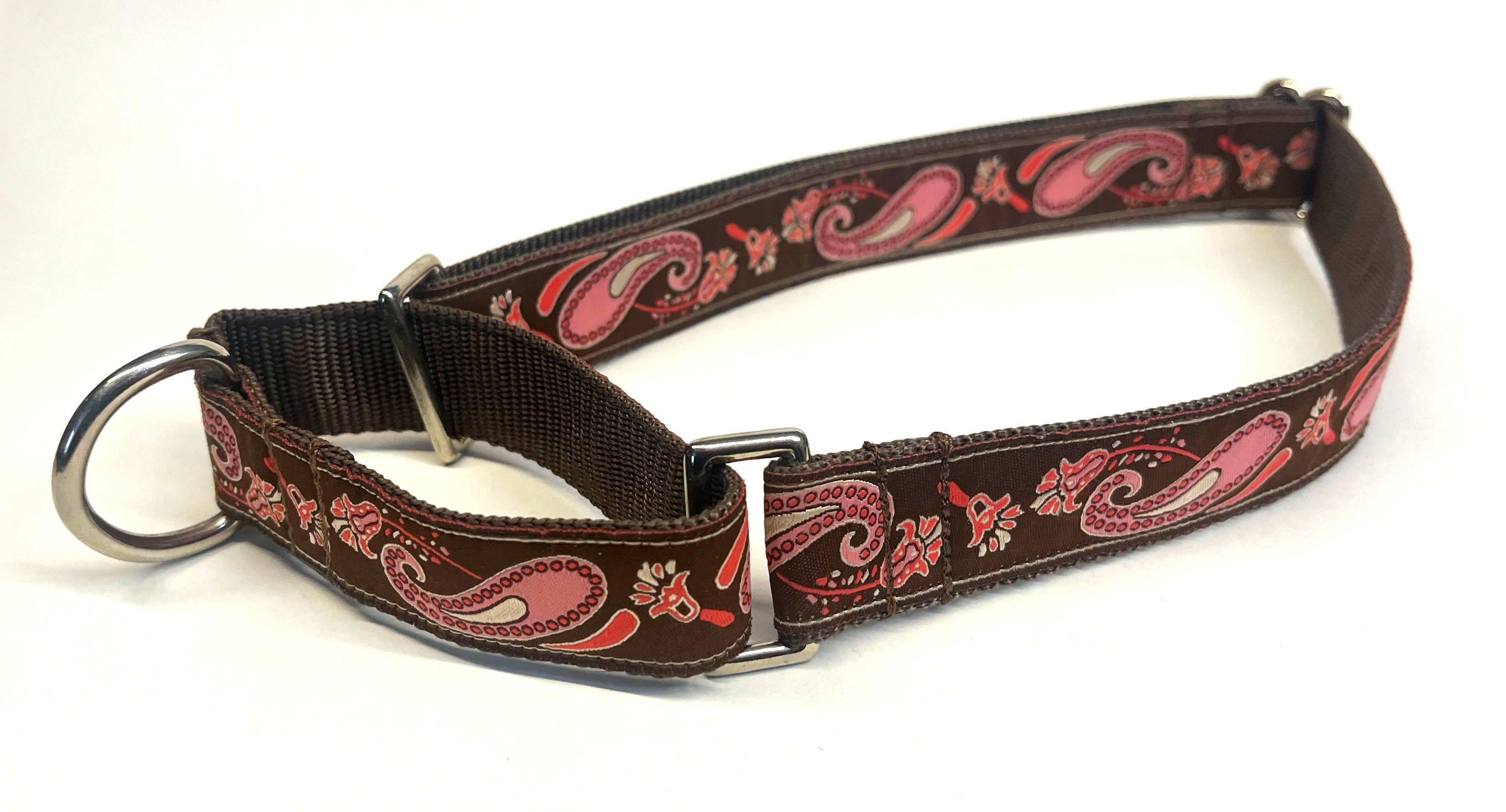 Brown with Pink Paisley Design Martingale Collar 1in