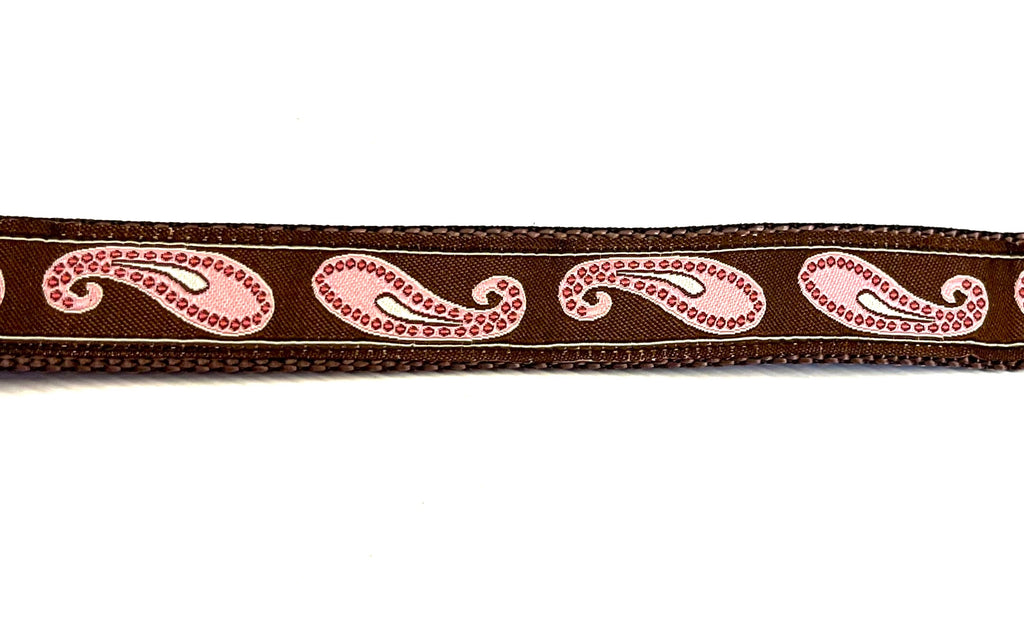 Brown with Pink Paisley Design Dog Collar 3/4