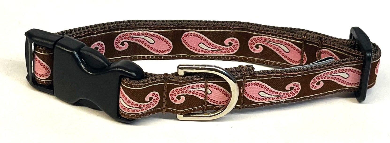 Brown with Pink Paisley Design Dog Collar 3/4