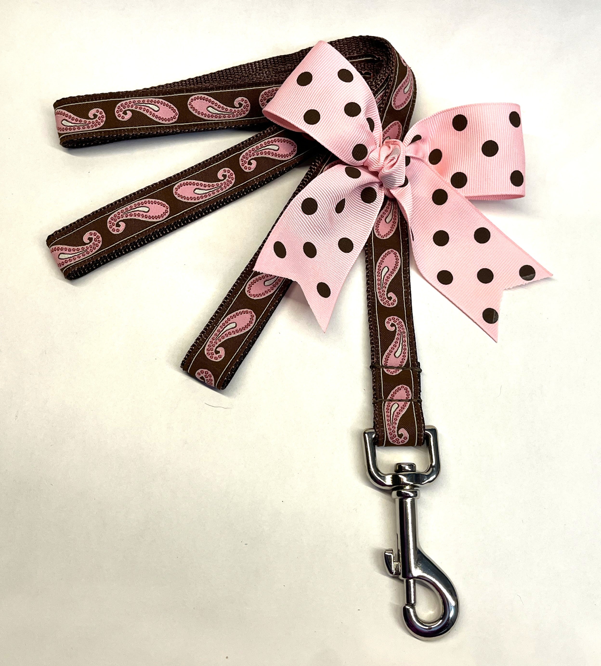 Brown with Pink Paisley Design Dog Leash 3/4