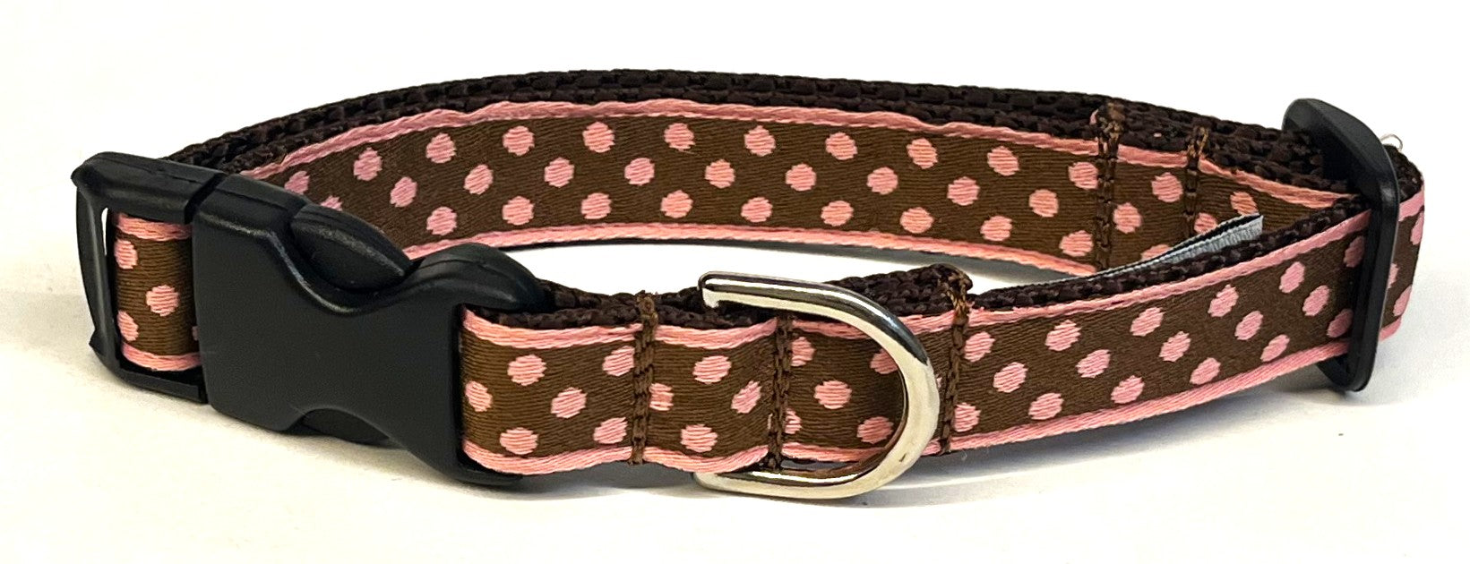Brown with Pink Polka Dots Dog Collar 3/4