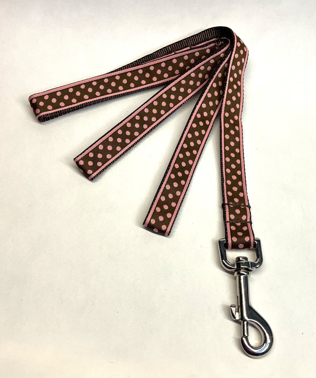 Brown with Pink Polka Dots Dog Leash 3/4