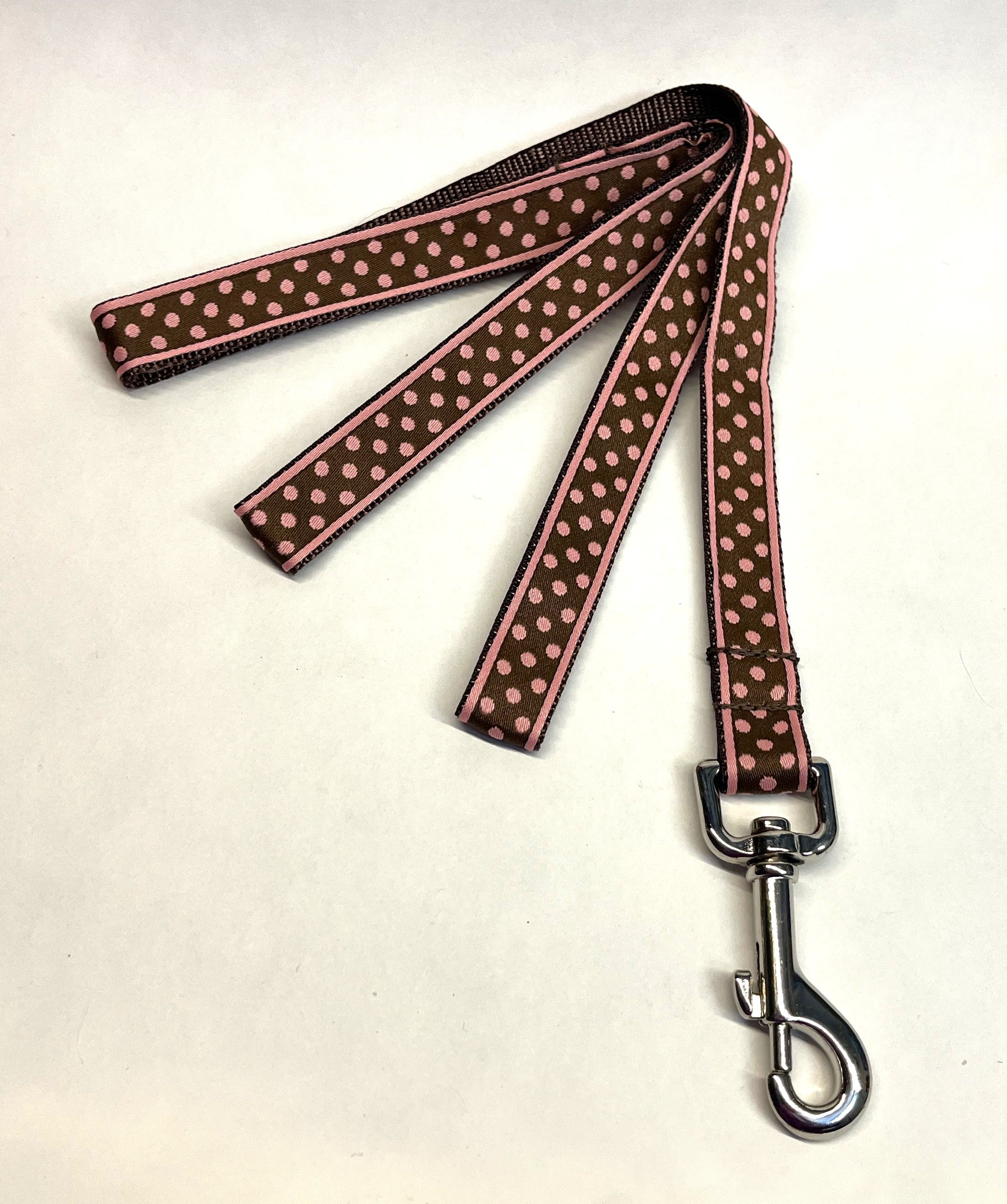 Brown with Pink Polka Dots Dog Leash 3/4