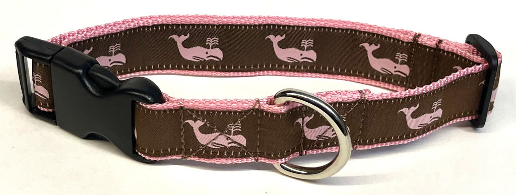 Brown with Pink Whales Dog Collar 1in