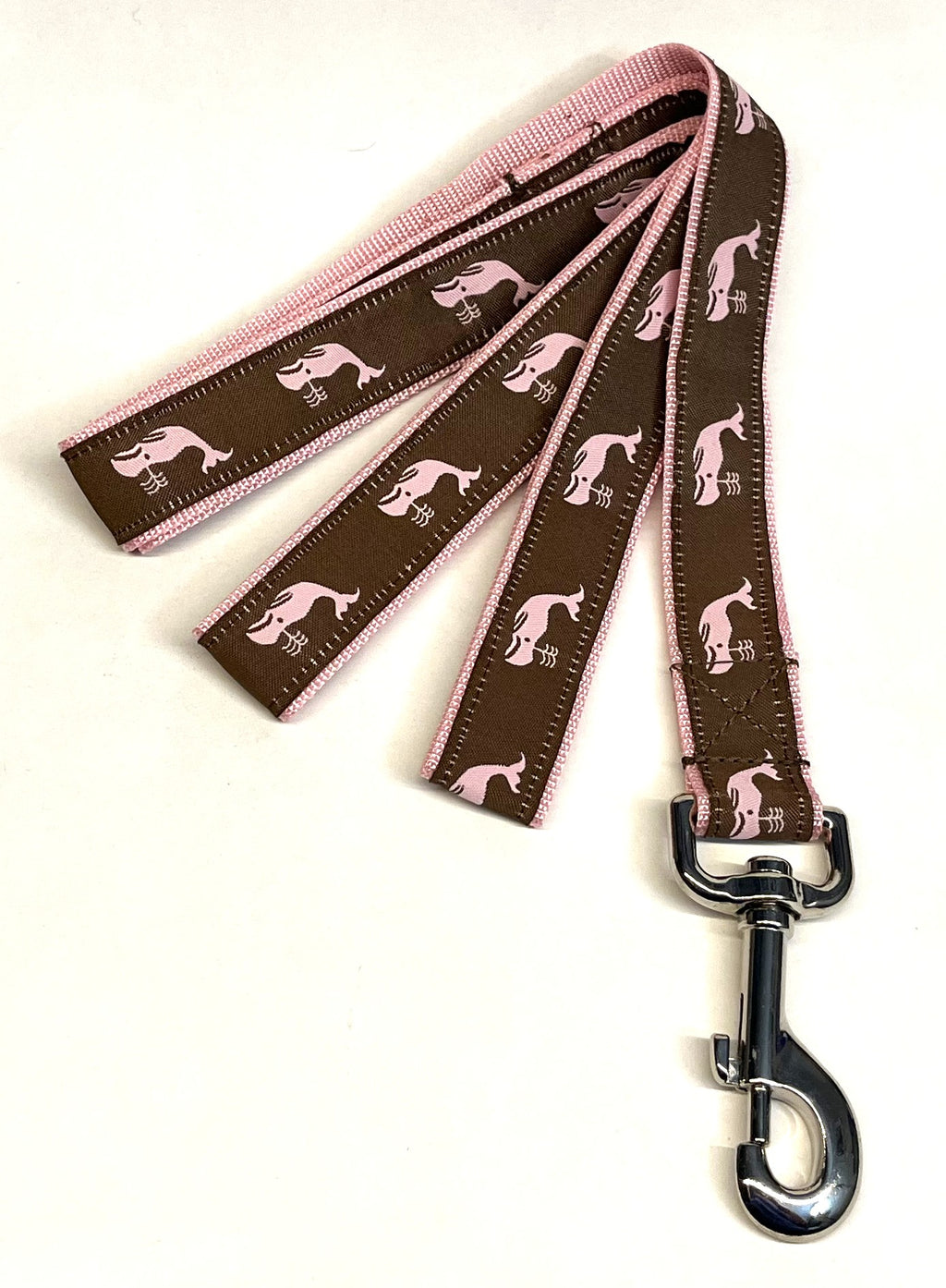 Brown with Pink Whales Dog Leash 1in
