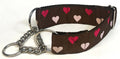 Brown with Pink and Dark Pink Hearts Chain Martingale Collar 1 1/2 in