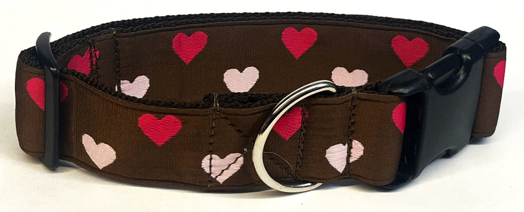 Brown with Pink and Dark Pink Hearts Dog Collar 1 1/2 in