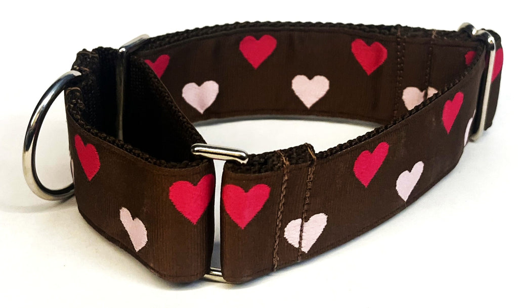Brown with Pink and Dark Pink Hearts Martingale Collar 1 1/2 in