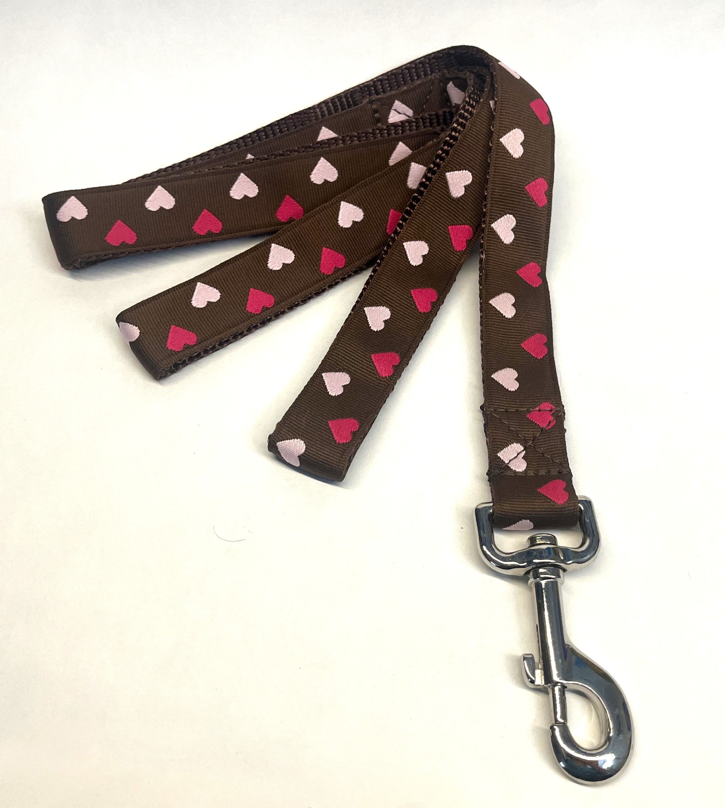 Brown with Pink and Dark Pink Hearts Dog Leash 1in