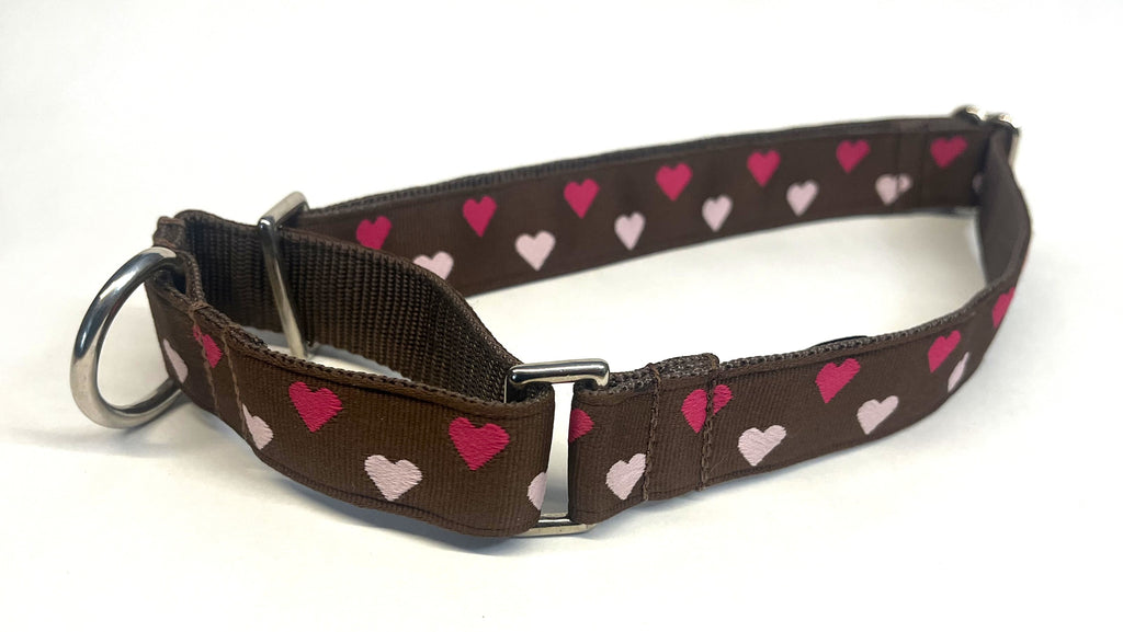 Brown with Pink and Dark Pink Hearts Martingale Collar 1in