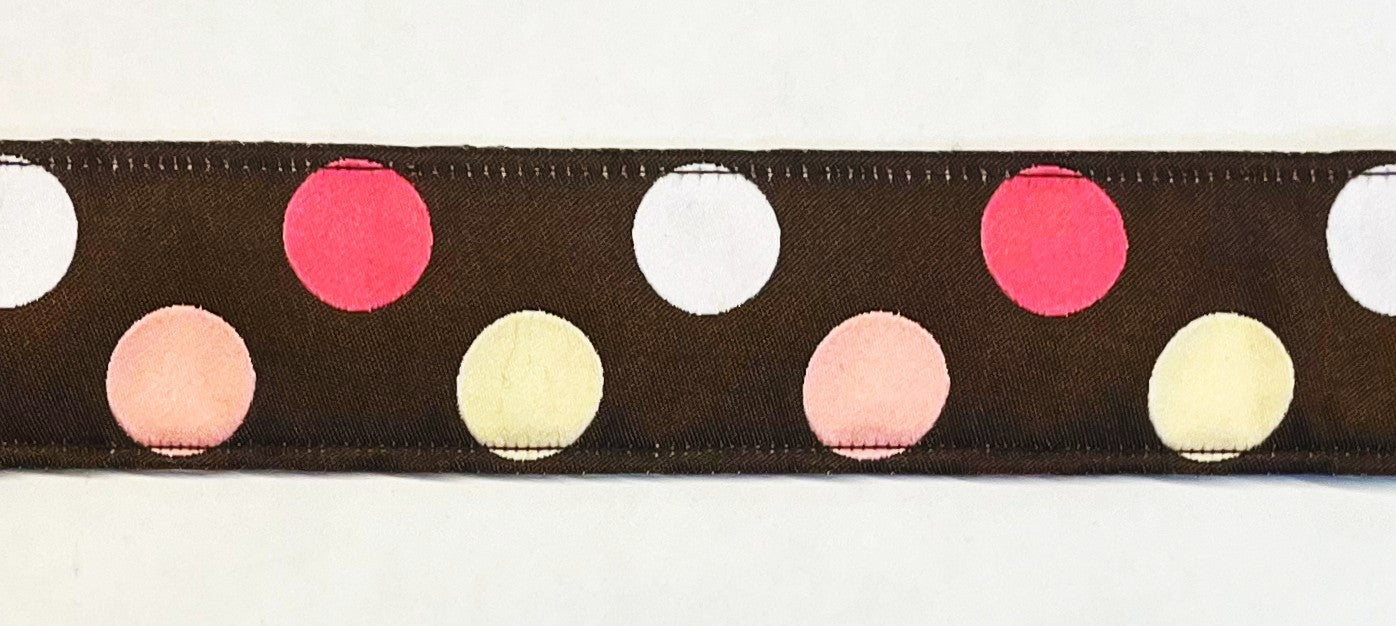 Brown with Pink, White, and Tan Dots Chain Martingale Collar 1 1/2 in