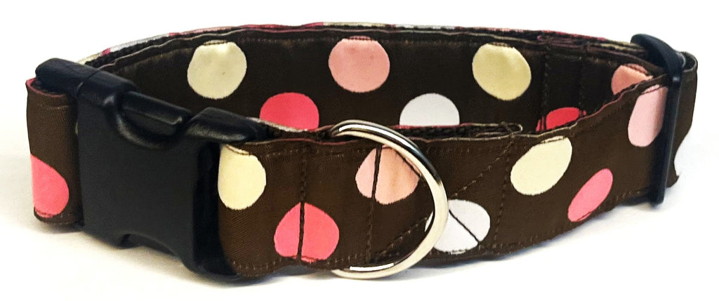 Brown with Pink, White, and Tan Dots Dog Collar 1 1/2 in