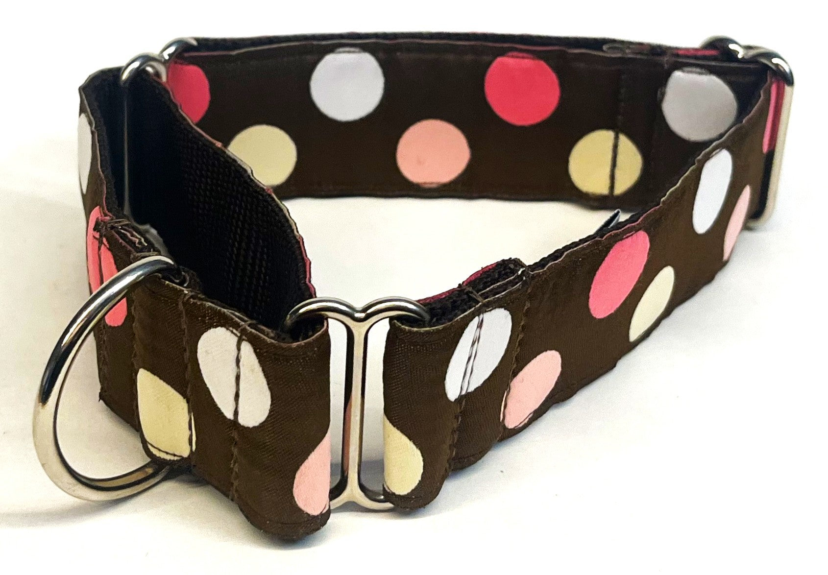 Brown with Pink, White, and Tan Dots Martingale Collar 1 1/2 in