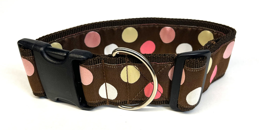 Brown with Pink, White, and Yellow Dots Dog Collar 2in