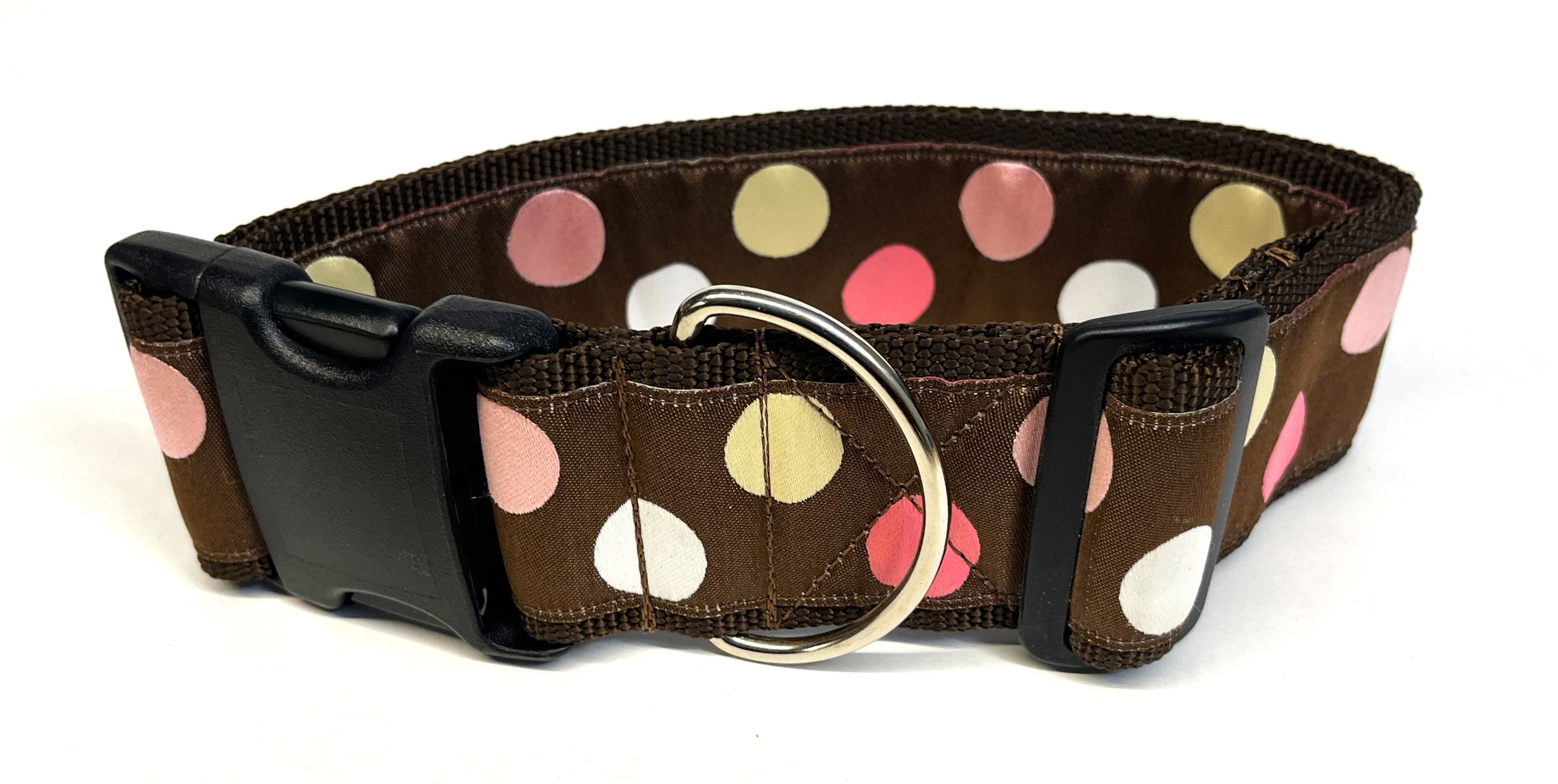 Brown with Pink, White, and Yellow Dots Dog Collar 2in