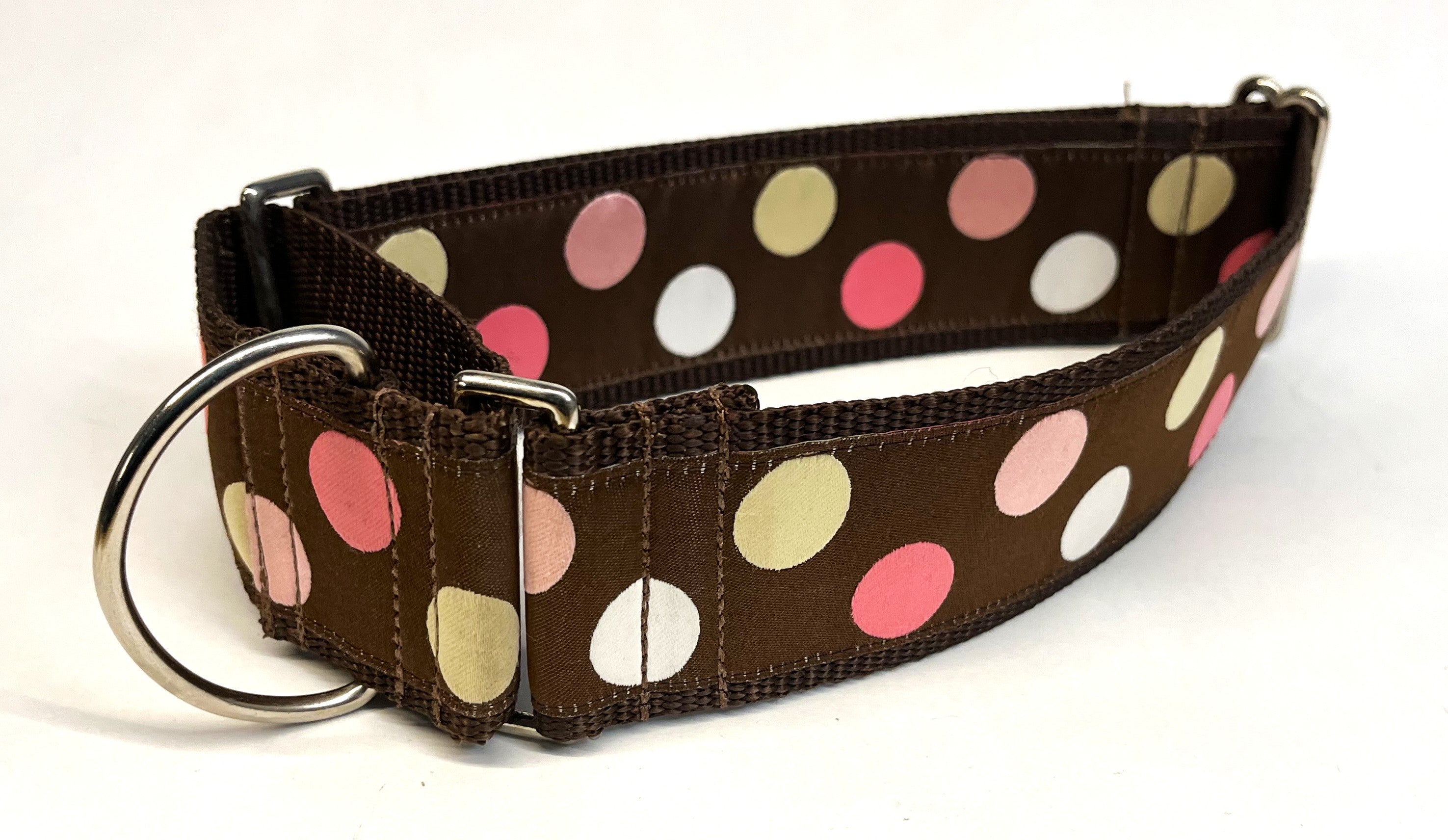 Brown with Pink, White, and Yellow Dots Martingale Collar 2in