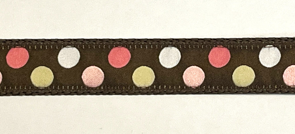 Brown with Pink, White and Tan Dots Martingale Collar 1in
