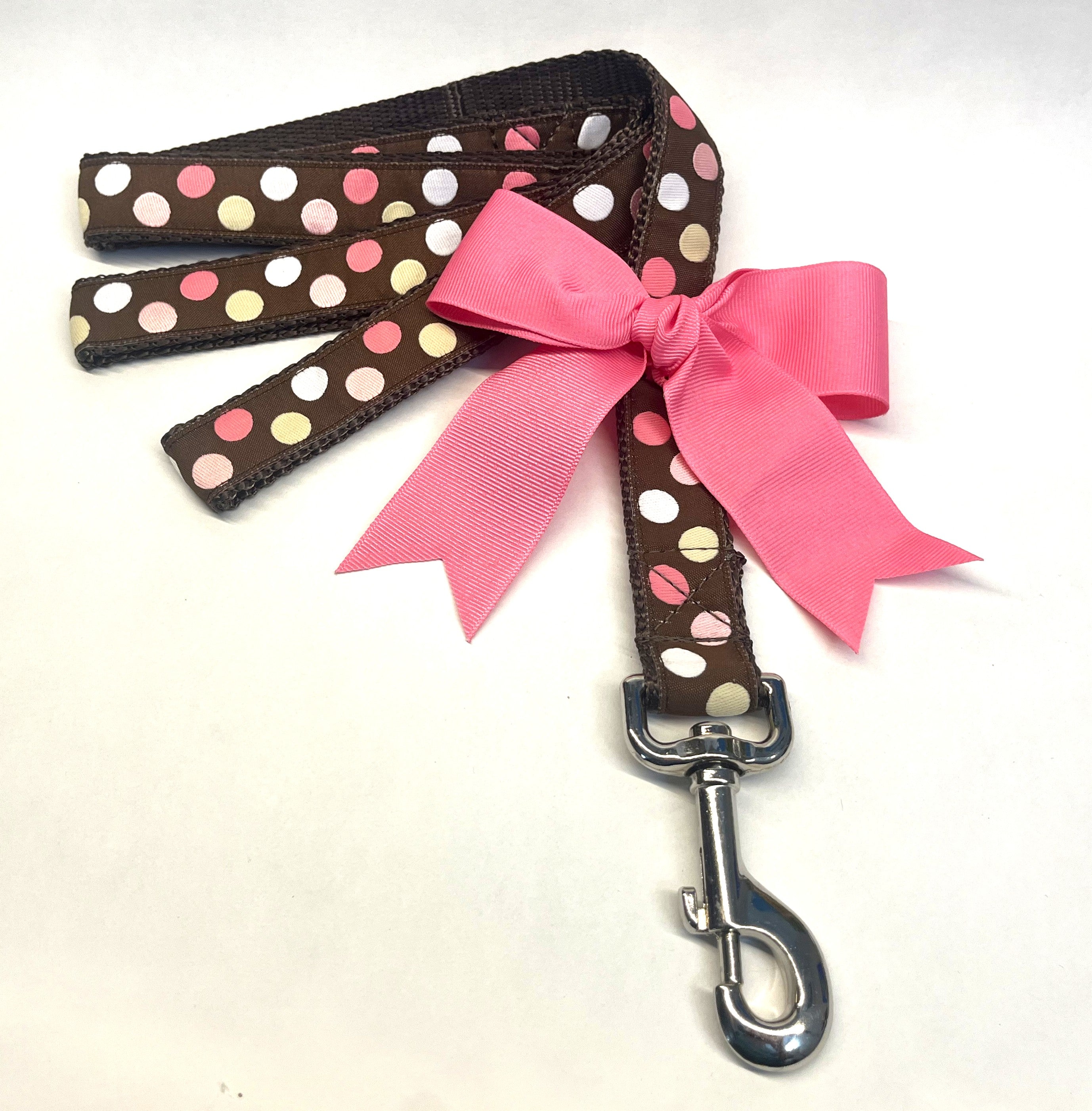 Brown with Pink, White and Tan Dots Dog Leash 1in
