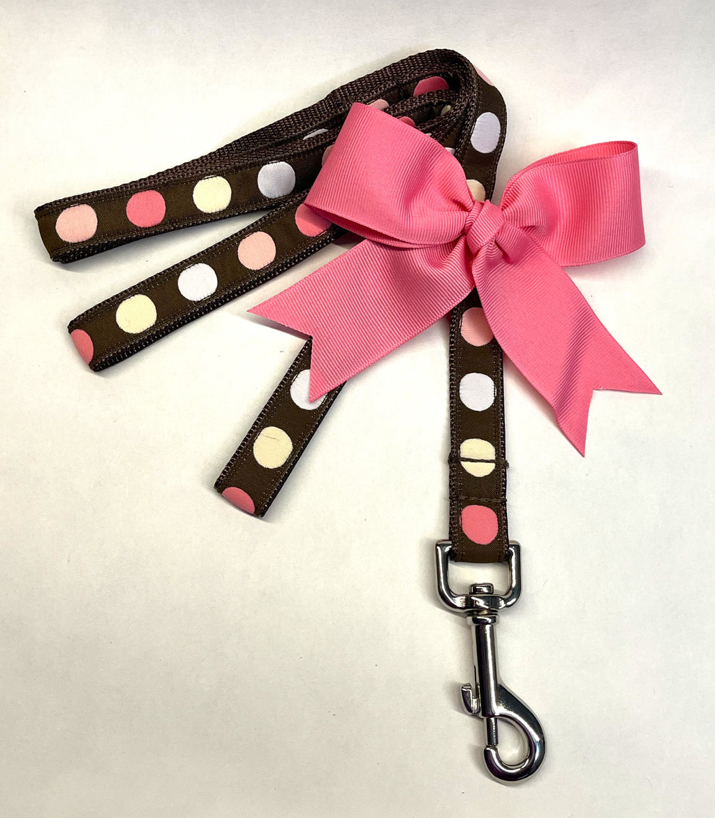 Brown with Pink, White, and Tan Dots Dog Leash 3/4