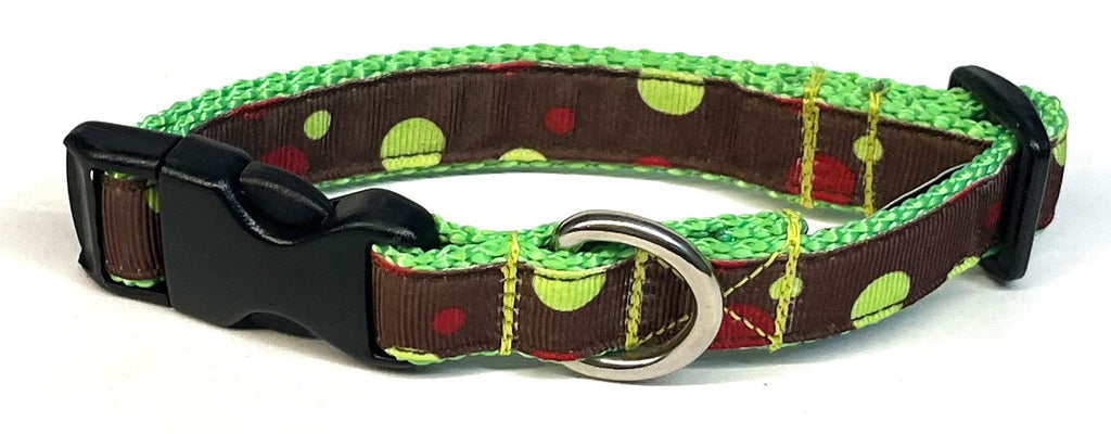 Brown with Red and Green Bubble Dots Dog Collar 3/4