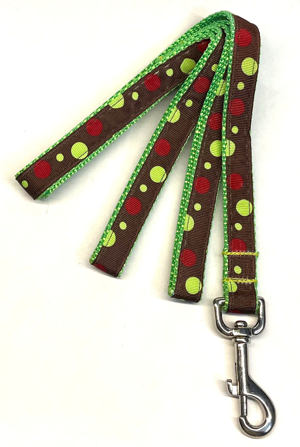 Brown with Red and Green Bubble Dots Dog Leash 3/4