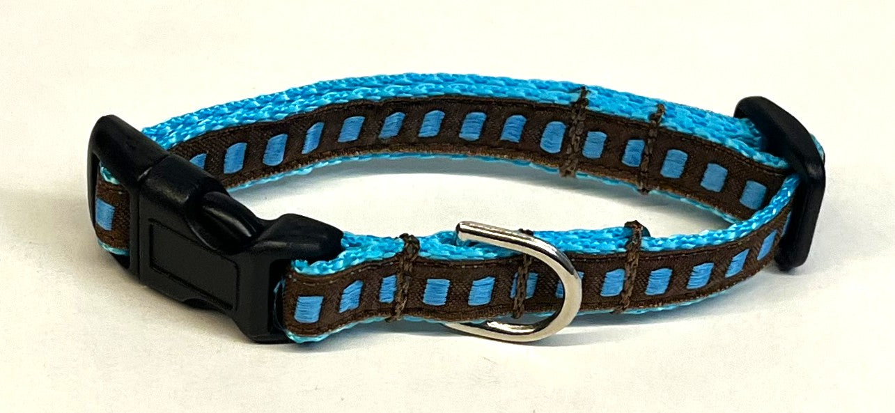 Brown with Turquoise Rectangles Dog Collar 1/2