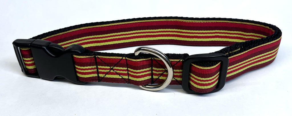 Burgundy, Lime Green, Red Stripes Dog Collar 1in