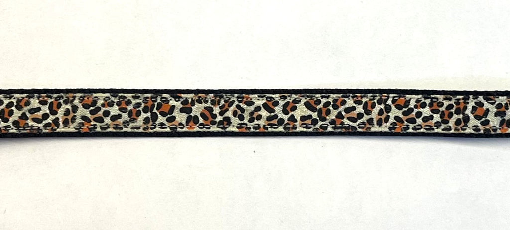Cheetah print dog collar on black webbing, 1/2 inch width