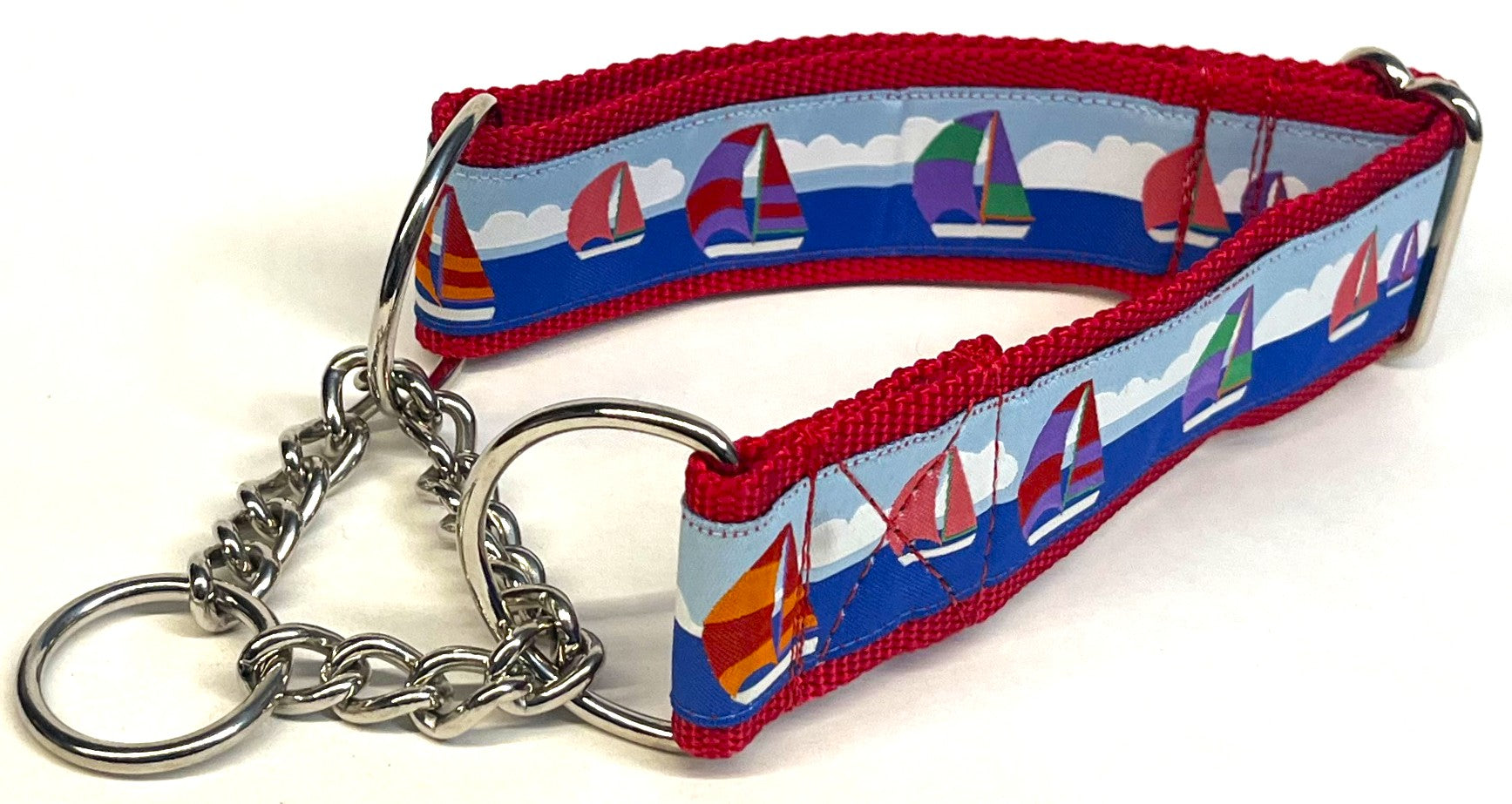 Colorful Sailboats on the Water Chain Martingale Collar 1 1/2 in