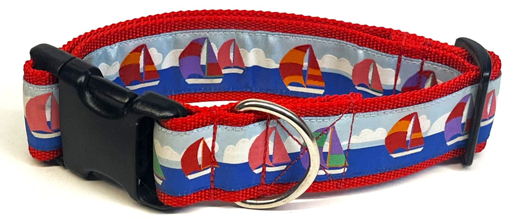 Colorful Sailboats on the Water Dog Collar 1 1/2 in