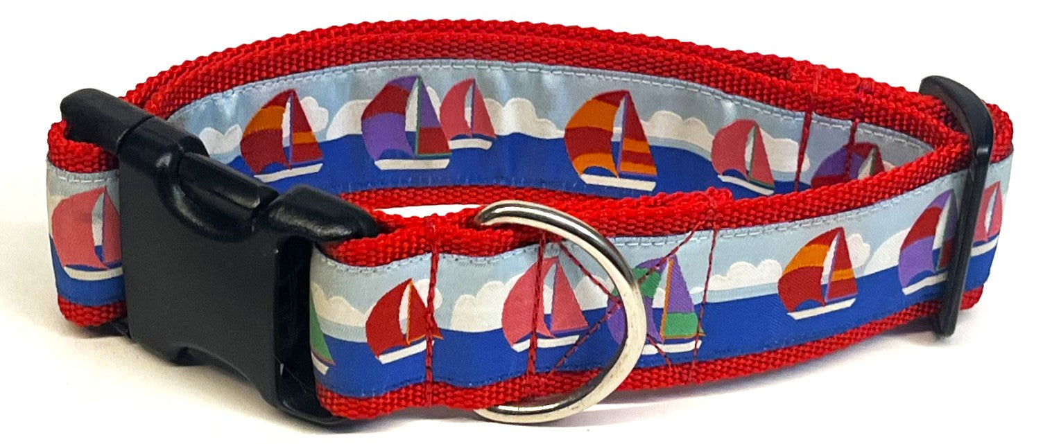 Colorful Sailboats on the Water Dog Collar 1 1/2 in