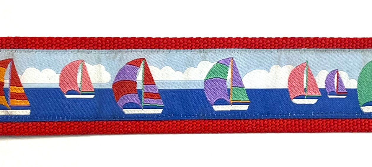 Colorful Sailboats on the Water Dog Collar 1 1/2 in