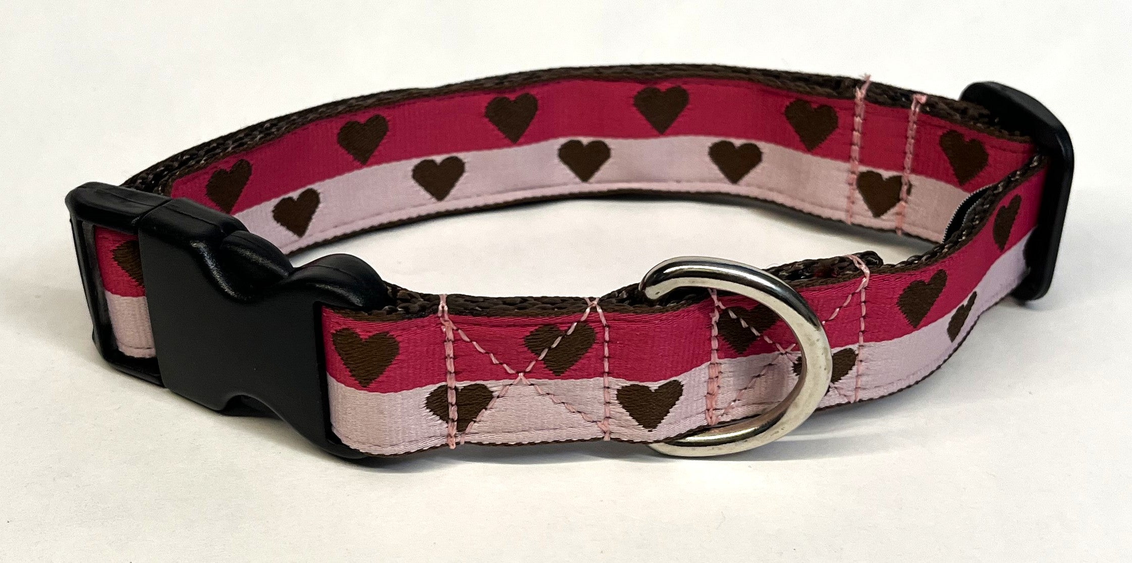 Dark Pink and Pink with Brown Hearts Dog Collar 1in