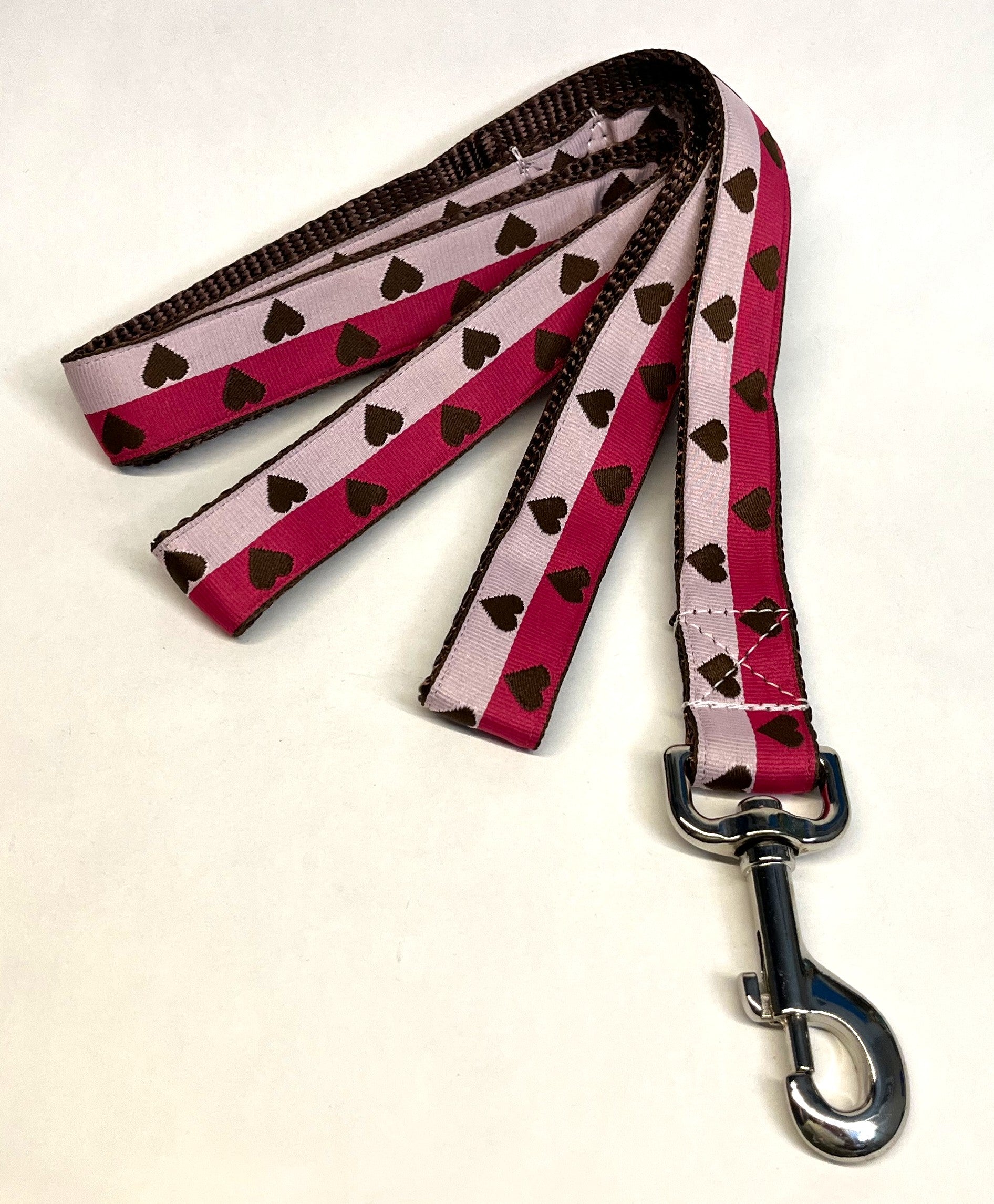 Dark Pink and Pink with Brown Hearts Dog Leash 1in