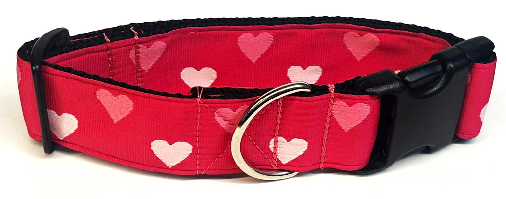 Dark Pink with Light Pink and Pink Hearts Dog Collar 1 1/2 in