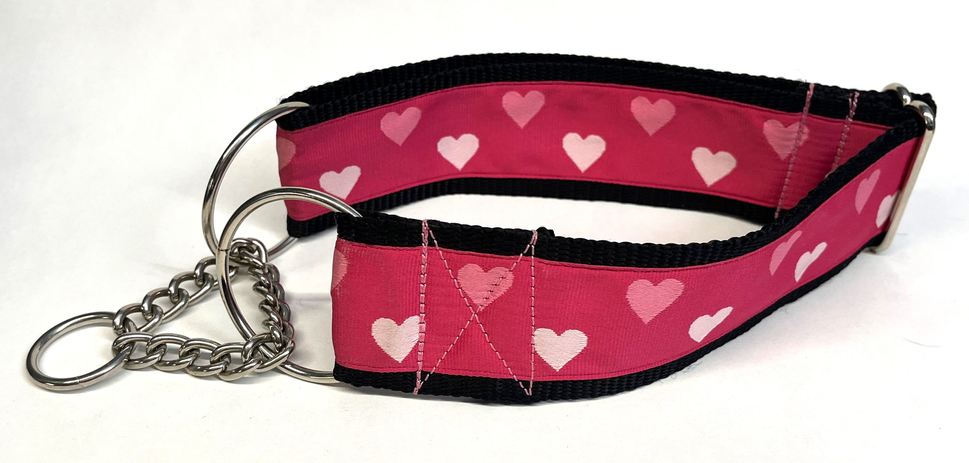 Dark Pink with Light Pink Hearts Chain Martingale Collar 2in