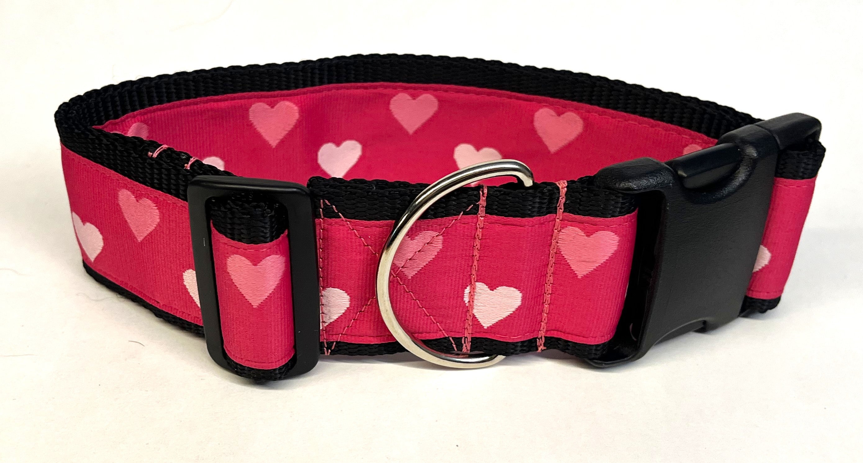 Dark Pink with Light Pink Hearts Dog Collar 2in