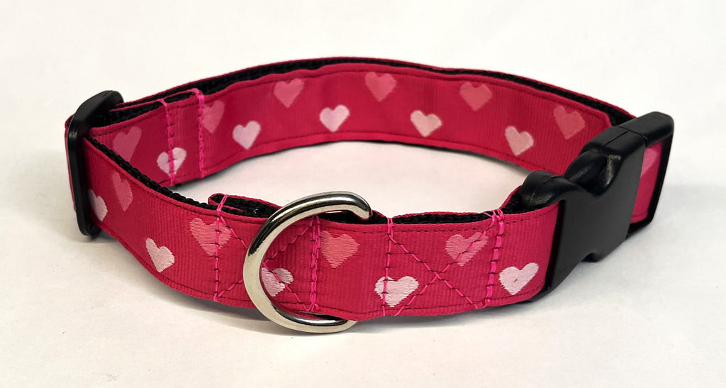 Dark Pink with Pink and Light Pink Hearts Dog Collar 1in