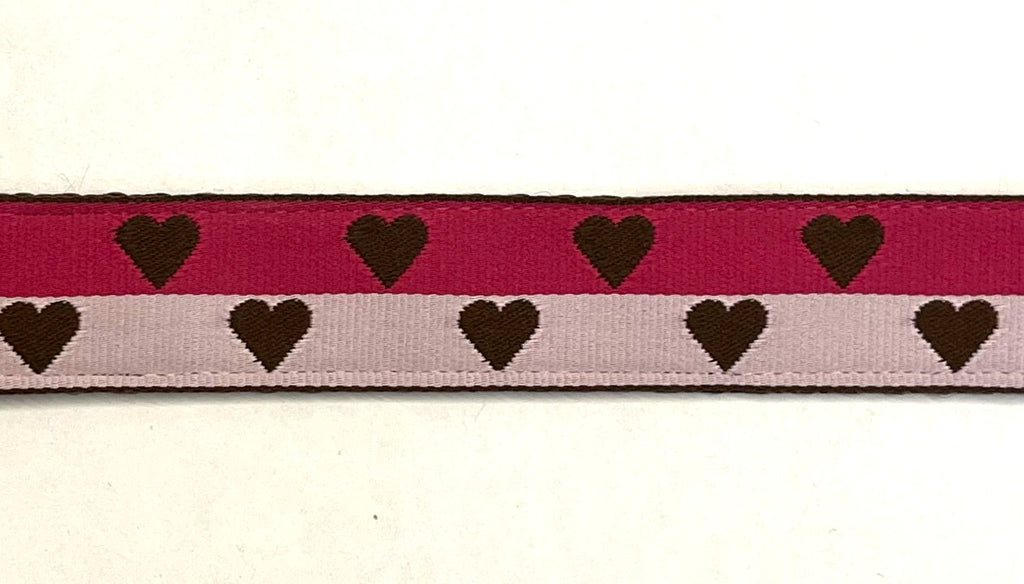 Dark Pink and Pink with Brown Hearts Dog Leash 1in