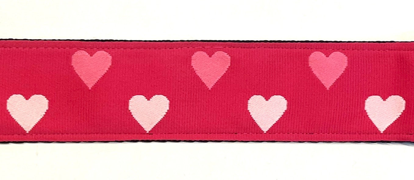 Dark pink with light pink hearts dog collar 1 1/2 in