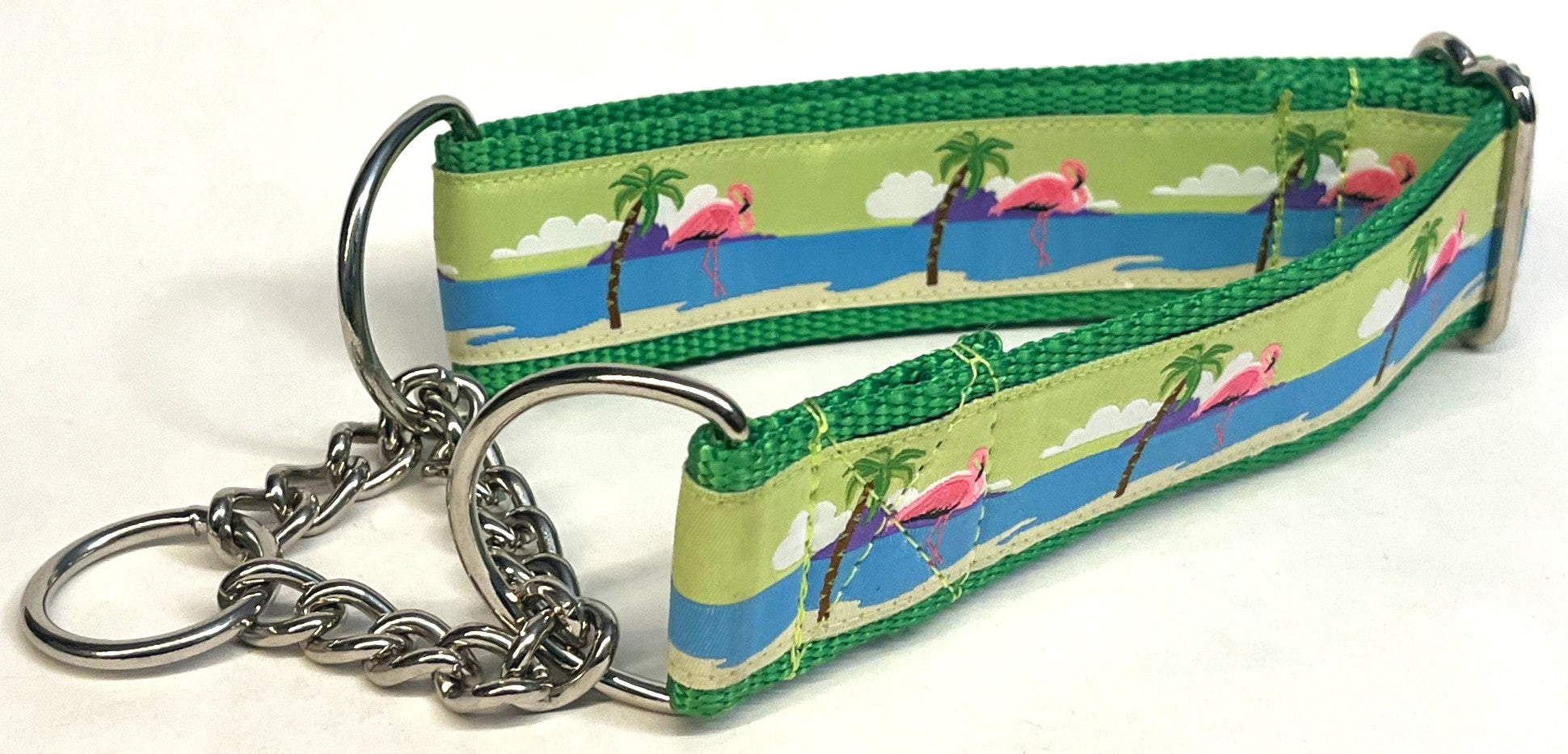 Flamingos and Palm Trees Chain Martingale Collar 1 1/2 in