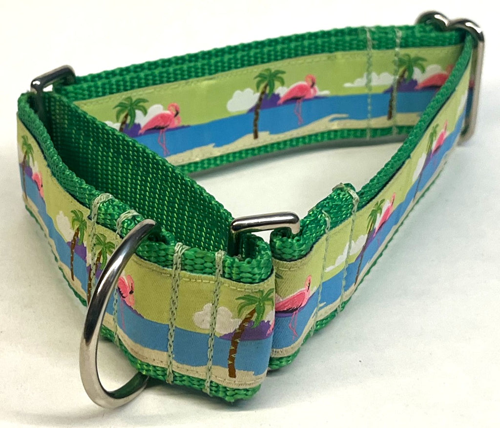 Flamingos and Palm Trees Martingale Collar 1 1/2 in