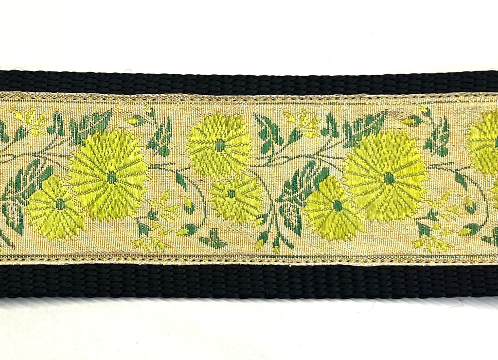 Gold with Green Flower and Vine Dog Collar 2in