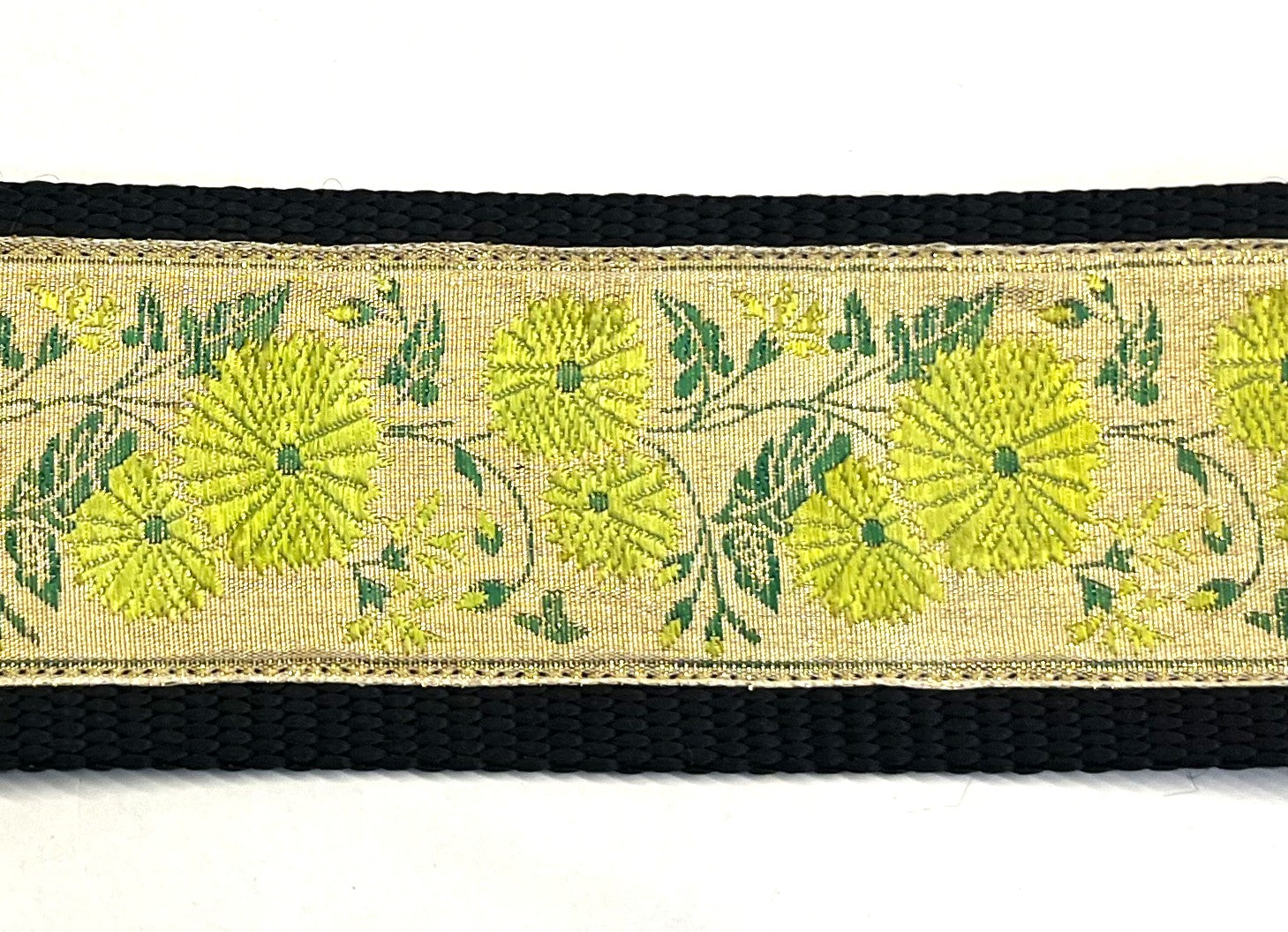 Gold with Green Flower and Vine Dog Collar 2in