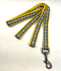 Gray with Seafoam Green and Yellow Argyle Design Dog Leash 3/4