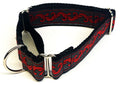 Gray with Red Floral Flourish Martingale Collar 1 1/2 in