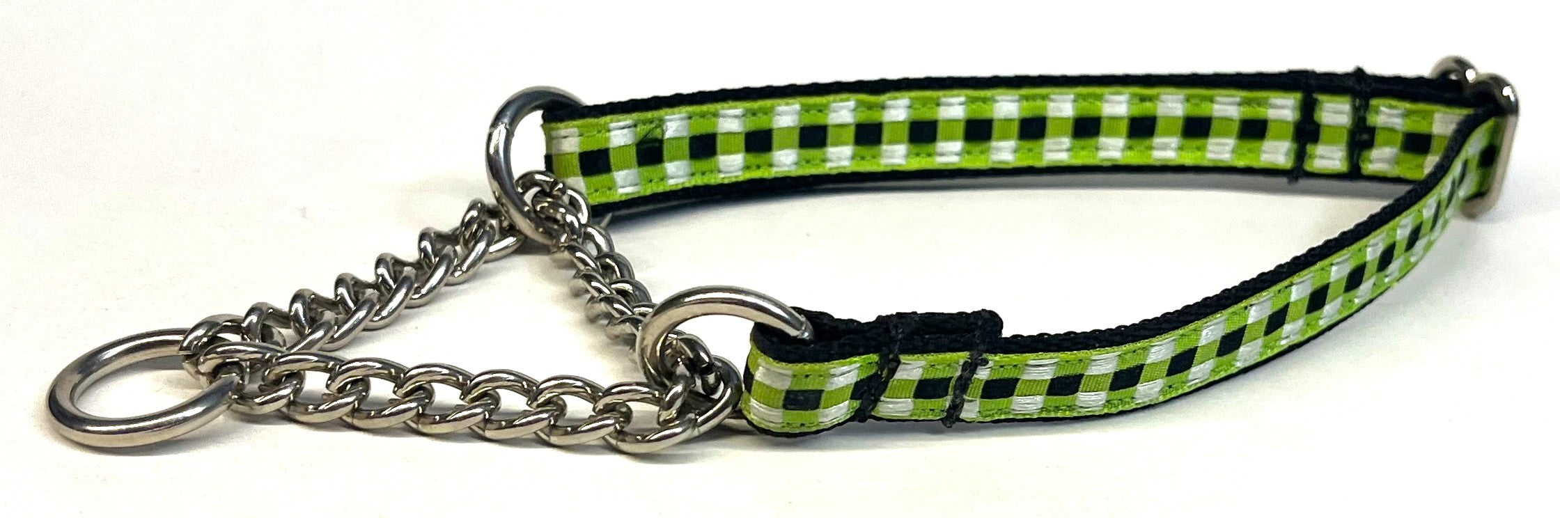 Green, Black & White Plaid Chain Martingale Collar 1/2