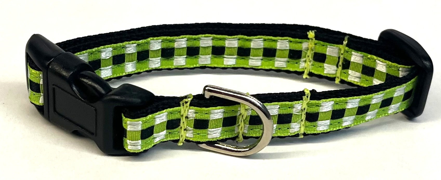 Green, Black & White Plaid Dog Collar 1/2